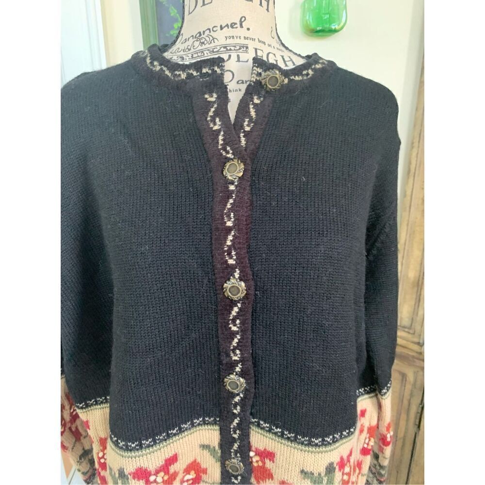 VTG Nordic Design Rare FLORAL Fair Isle Wool Cardigan Sweater